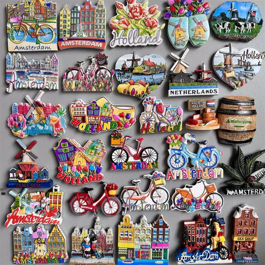 Amsterdam Netherlands Fridge Magnets Tourist Souvenir Holland Windmill Magnetic Refrigerator Stickers collection Home Decor Gift - Grand Goldman