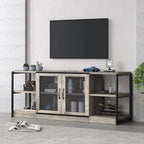 Amyove Farmhouse TV Stand for 65/75 inches TVs, Industrial Entertainment Center with Double Mesh Doors and Storage Cabinet, Rustic TV Cabinet TV Media Console Table for Living Room, Grey - Grand Goldman