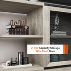 Amyove Farmhouse TV Stand for 65/75 inches TVs, Industrial Entertainment Center with Double Mesh Doors and Storage Cabinet, Rustic TV Cabinet TV Media Console Table for Living Room, Grey - Grand Goldman