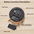 Analog Alarm Clocks,4.5" Metal Alarm Clock with Wood Grain Finish,Sound-Activated Night Light,Non-Ticking Silent,Battery Operated,for Bedroom,Bedside Desktop (Light Colored) - Grand Goldman