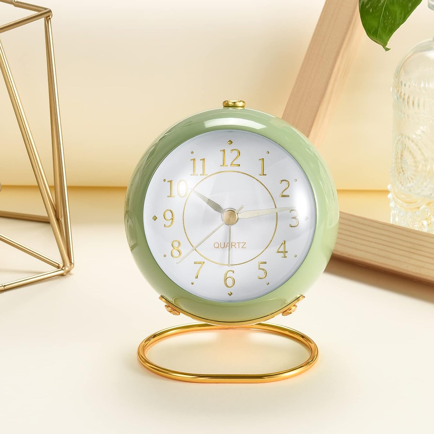 Analog Alarm Clocks,Retro Backlight Cute Simple Design Small Desk Clock with Night Light,Silent Non-Ticking,Battery Powered,for Kids,Bedroom,Travel,Kitchen,Bedside Desktop.(Green) - Grand Goldman