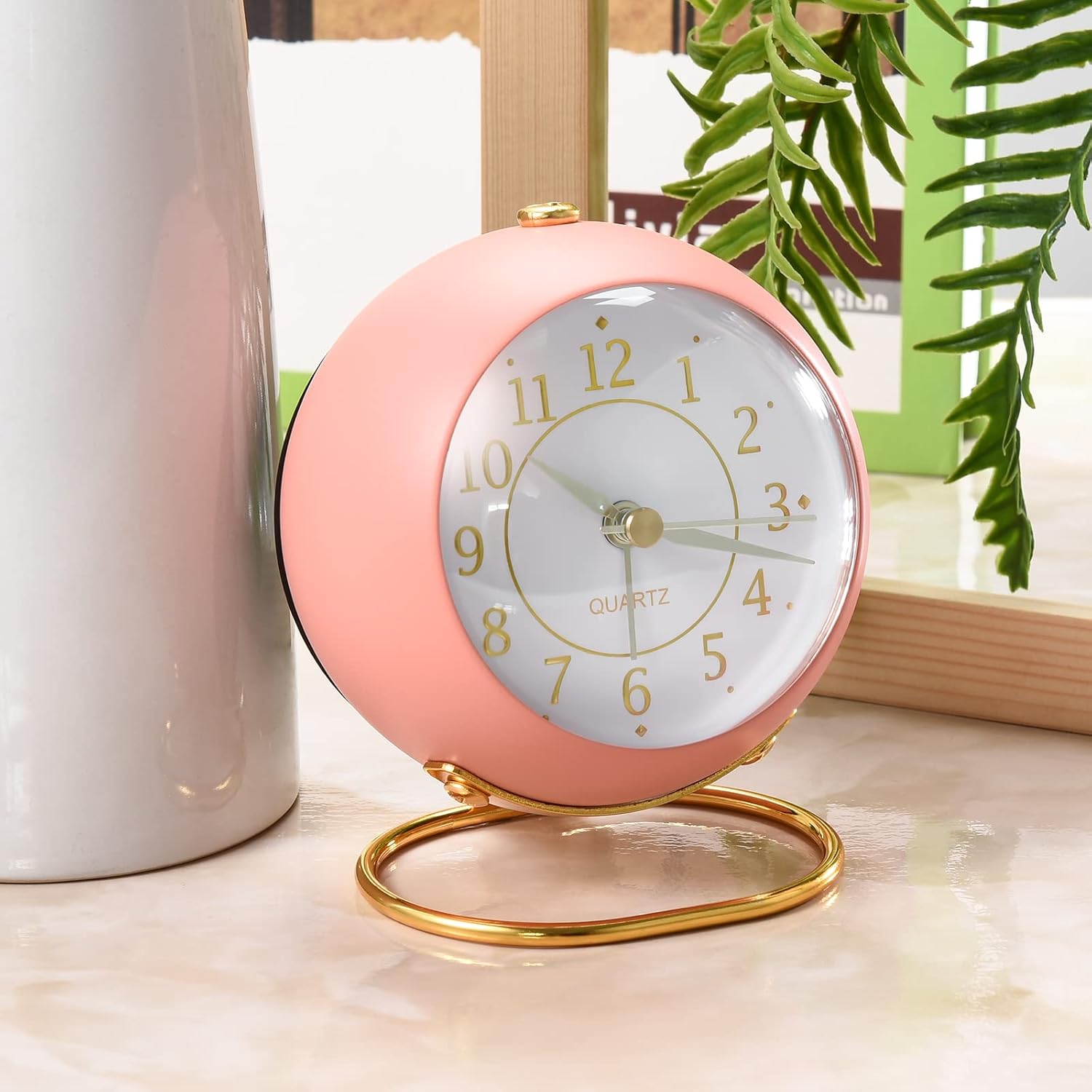Analog Alarm Clocks,Retro Backlight Cute Simple Design Small Desk Clock with Night Light,Silent Non-Ticking,Battery Powered,for Kids,Bedroom,Travel,Kitchen,Bedside Desktop.(Green) - Grand Goldman