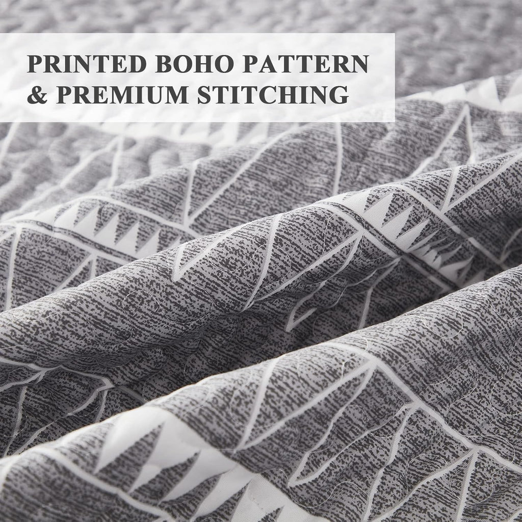 Andency Quilt King Size Set Grey (106x96 Inch), 3 Pieces(1 Striped Boho Printed Quilt and 2 Pillowcases), Bohemian Summer Lightweight Reversible Microfiber Bedspread Coverlet Sets - Grand Goldman