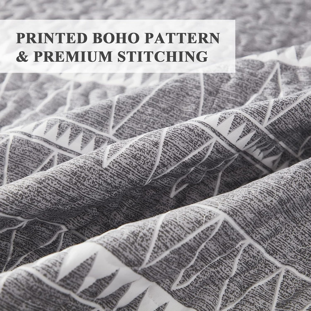 Andency Quilt King Size Set Grey (106x96 Inch), 3 Pieces(1 Striped Boho Printed Quilt and 2 Pillowcases), Bohemian Summer Lightweight Reversible Microfiber Bedspread Coverlet Sets - Grand Goldman