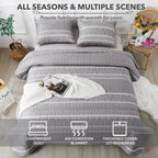 Andency Quilt King Size Set Grey (106x96 Inch), 3 Pieces(1 Striped Boho Printed Quilt and 2 Pillowcases), Bohemian Summer Lightweight Reversible Microfiber Bedspread Coverlet Sets - Grand Goldman