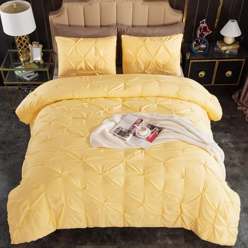 Andency White Full Size Comforter Set (79x90Inch), 3 Pieces Cute Soft Pinch Pleat Bedding Comforters & Sets, All Season Lightweight Fluffy Down Alternative Western Bed Set for Women Men Girls - Grand Goldman