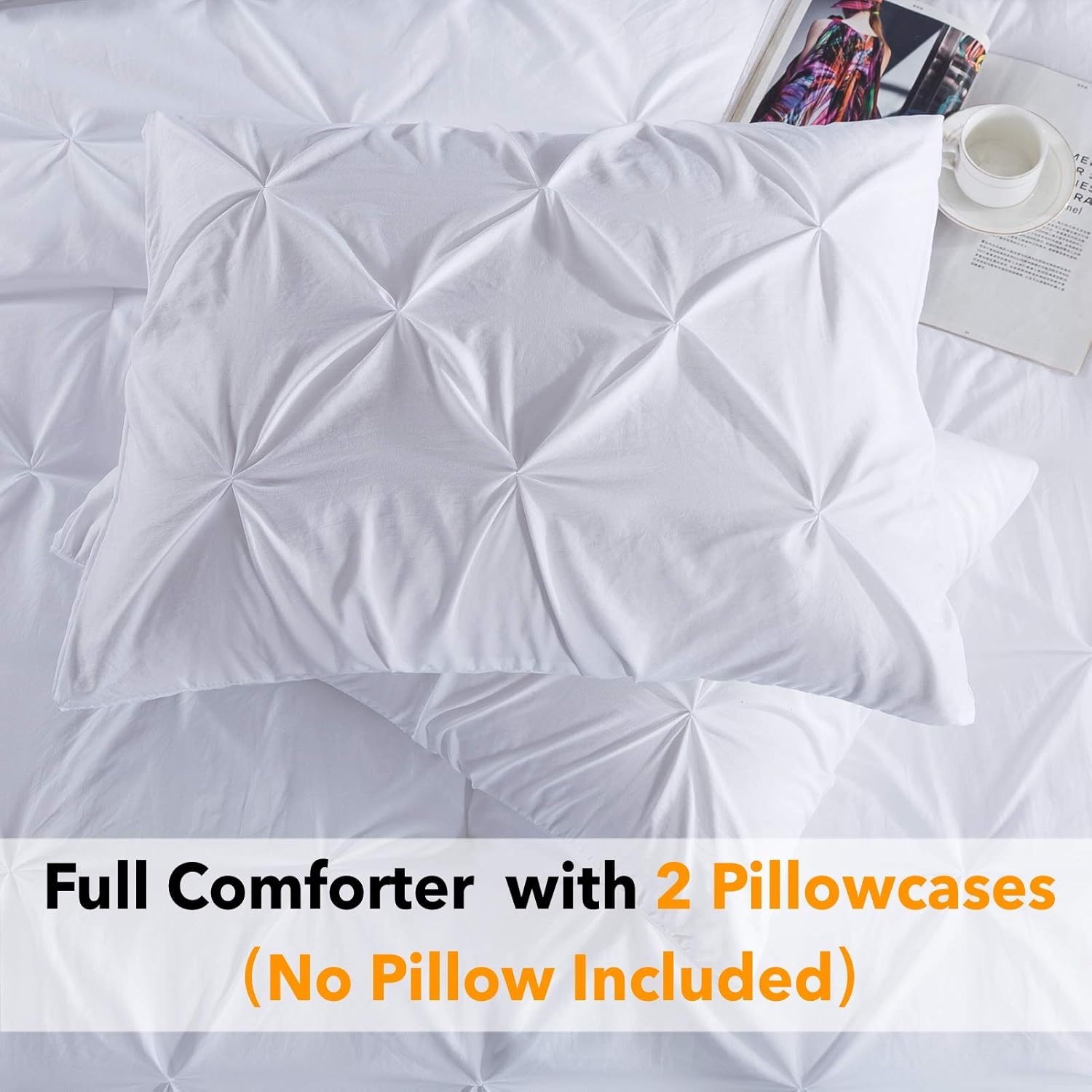 Andency White Full Size Comforter Set (79x90Inch), 3 Pieces Cute Soft Pinch Pleat Bedding Comforters & Sets, All Season Lightweight Fluffy Down Alternative Western Bed Set for Women Men Girls - Grand Goldman