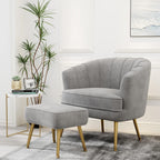Andeworld Velvet Accent Chair, Upholstered Modern Single Sofa Side Chair,Comfy Barrel Club Living Room Armchair with Golden Metal Legs for Bedroom Living Reading Room Office, Beige - Grand Goldman