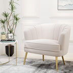 Andeworld Velvet Accent Chair, Upholstered Modern Single Sofa Side Chair,Comfy Barrel Club Living Room Armchair with Golden Metal Legs for Bedroom Living Reading Room Office, Beige - Grand Goldman