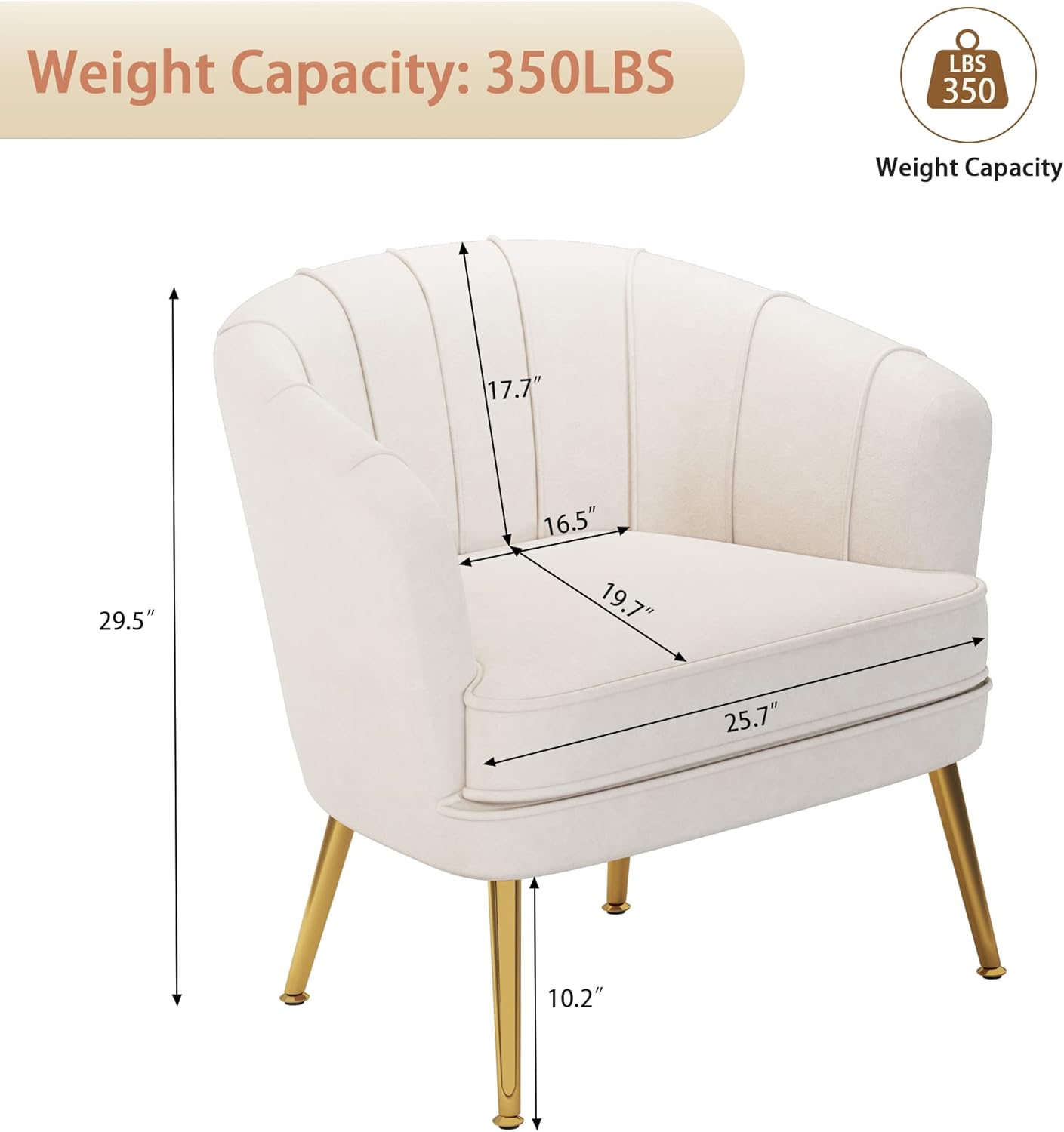 Andeworld Velvet Accent Chair, Upholstered Modern Single Sofa Side Chair,Comfy Barrel Club Living Room Armchair with Golden Metal Legs for Bedroom Living Reading Room Office, Beige - Grand Goldman