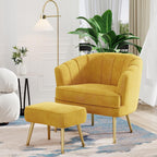 Andeworld Velvet Accent Chair, Upholstered Modern Single Sofa Side Chair,Comfy Barrel Club Living Room Armchair with Golden Metal Legs for Bedroom Living Reading Room Office, Beige - Grand Goldman