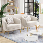 Andeworld Velvet Accent Chair, Upholstered Modern Single Sofa Side Chair,Comfy Barrel Club Living Room Armchair with Golden Metal Legs for Bedroom Living Reading Room Office, Beige - Grand Goldman