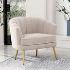 Andeworld Velvet Accent Chair, Upholstered Modern Single Sofa Side Chair,Comfy Barrel Club Living Room Armchair with Golden Metal Legs for Bedroom Living Reading Room Office, Beige - Grand Goldman