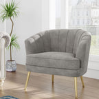 Andeworld Velvet Accent Chair, Upholstered Modern Single Sofa Side Chair,Comfy Barrel Club Living Room Armchair with Golden Metal Legs for Bedroom Living Reading Room Office, Beige - Grand Goldman