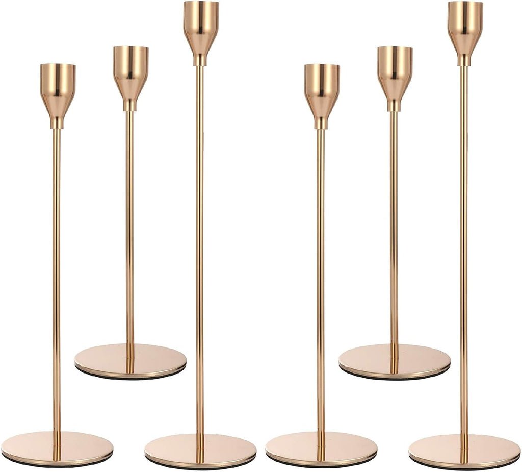 Anndason Set of 6 Gold Candlestick Holders Gold Candle Holder Taper Candle Holders Candle Holders Decorative Candlestick Holder for Home Decor, Wedding, Dinning, Party, Anniversary (Gold) - Grand Goldman