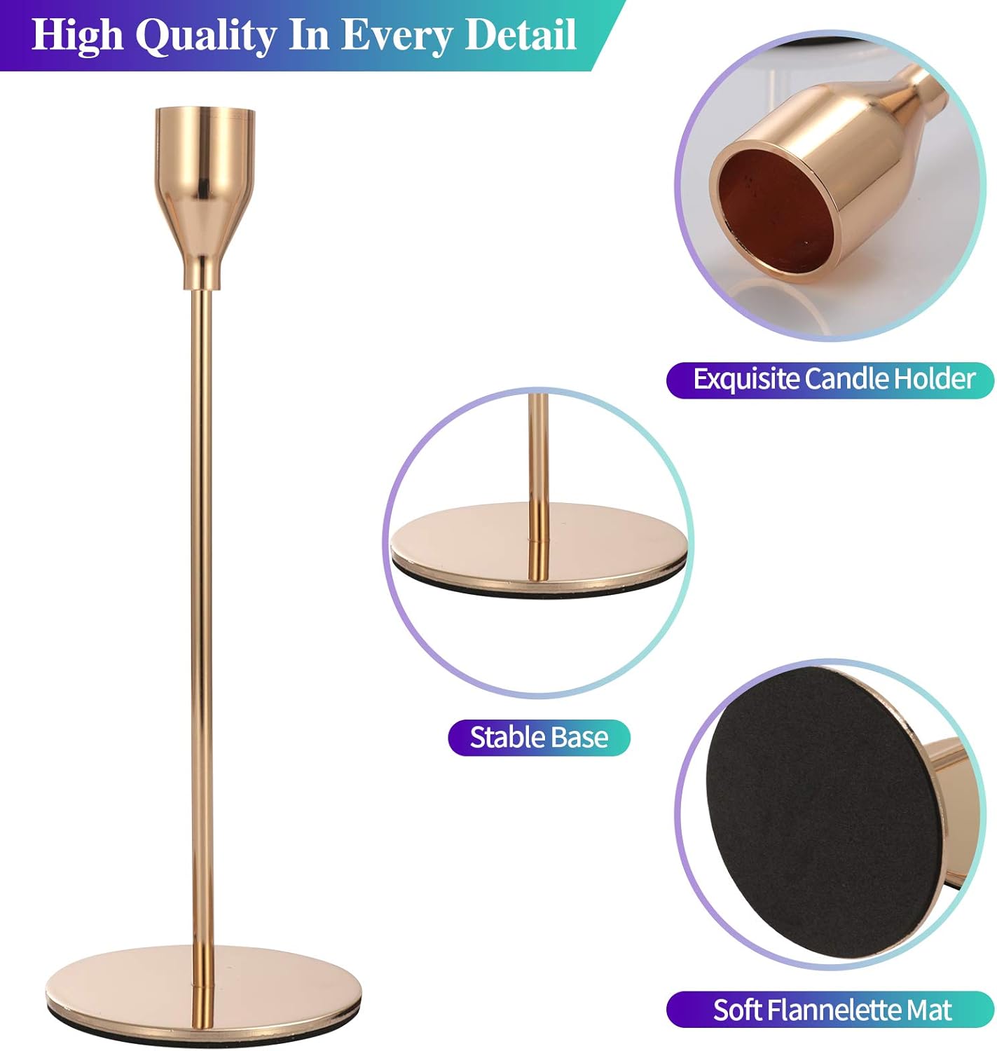 Anndason Set of 6 Gold Candlestick Holders Gold Candle Holder Taper Candle Holders Candle Holders Decorative Candlestick Holder for Home Decor, Wedding, Dinning, Party, Anniversary (Gold) - Grand Goldman