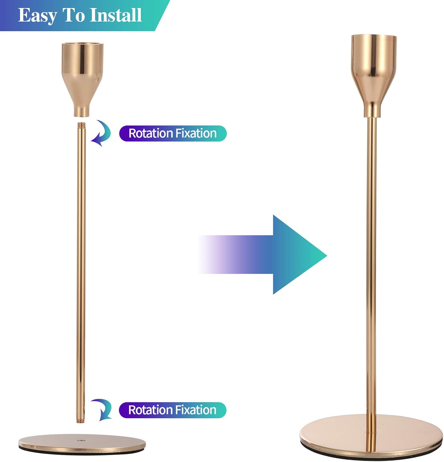 Anndason Set of 6 Gold Candlestick Holders Gold Candle Holder Taper Candle Holders Candle Holders Decorative Candlestick Holder for Home Decor, Wedding, Dinning, Party, Anniversary (Gold) - Grand Goldman