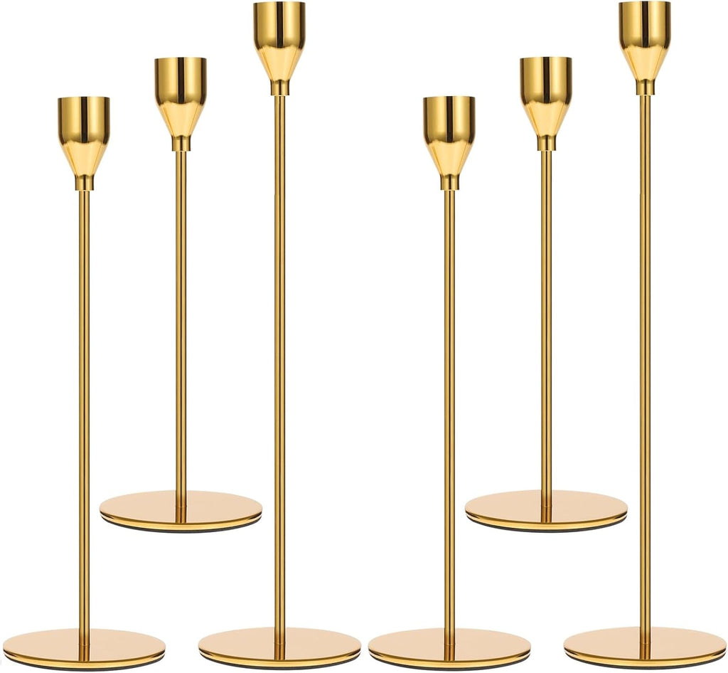 Anndason Set of 6 Gold Candlestick Holders Gold Candle Holder Taper Candle Holders Candle Holders Decorative Candlestick Holder for Home Decor, Wedding, Dinning, Party, Anniversary (Gold) - Grand Goldman