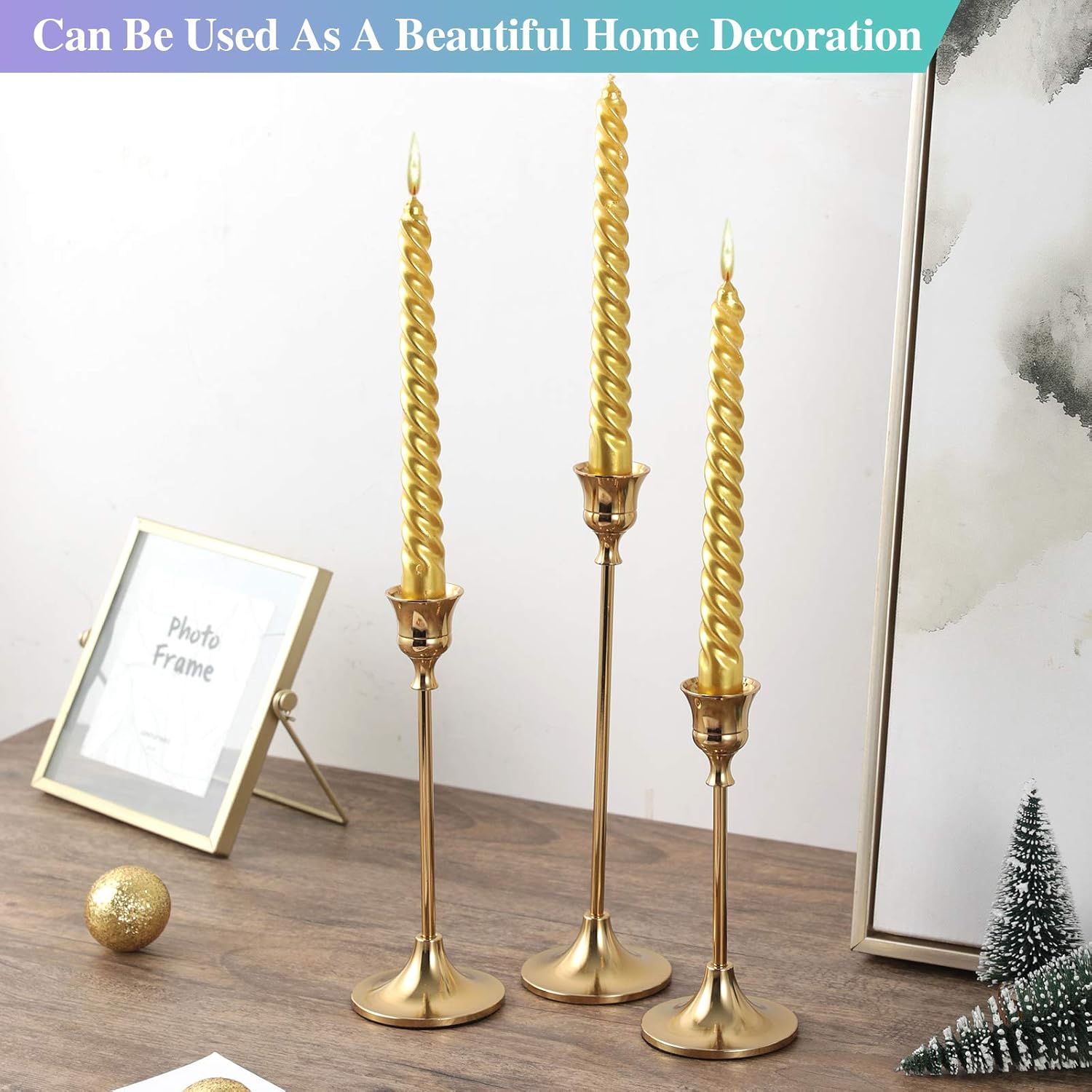 Anndason Set of 6 Gold Taper Candle Holders Decorative Candlestick Holder for Home Decor, Wedding, Dinning, Party, Anniversary - Grand Goldman