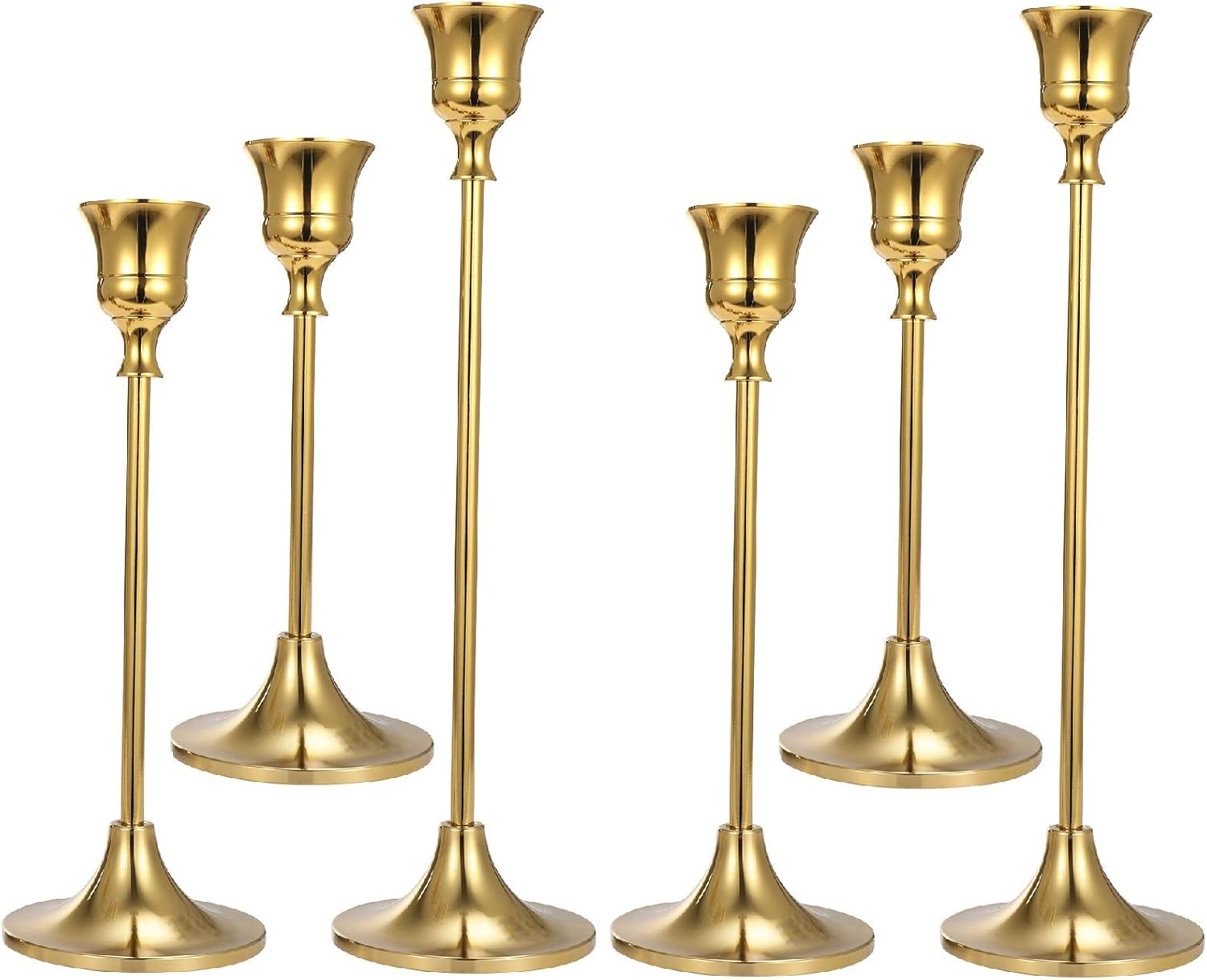 Anndason Set of 6 Gold Taper Candle Holders Decorative Candlestick Holder for Home Decor, Wedding, Dinning, Party, Anniversary - Grand Goldman