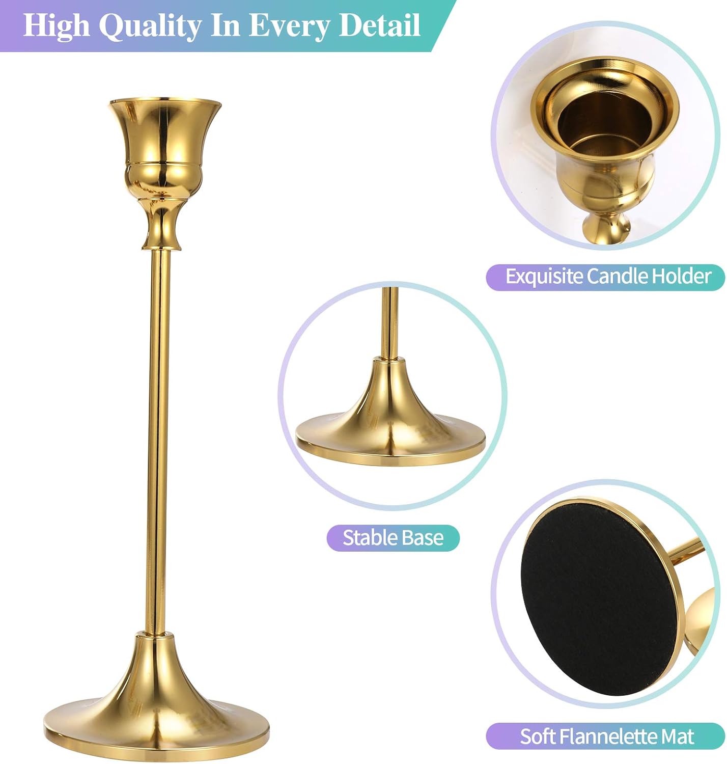 Anndason Set of 6 Gold Taper Candle Holders Decorative Candlestick Holder for Home Decor, Wedding, Dinning, Party, Anniversary - Grand Goldman