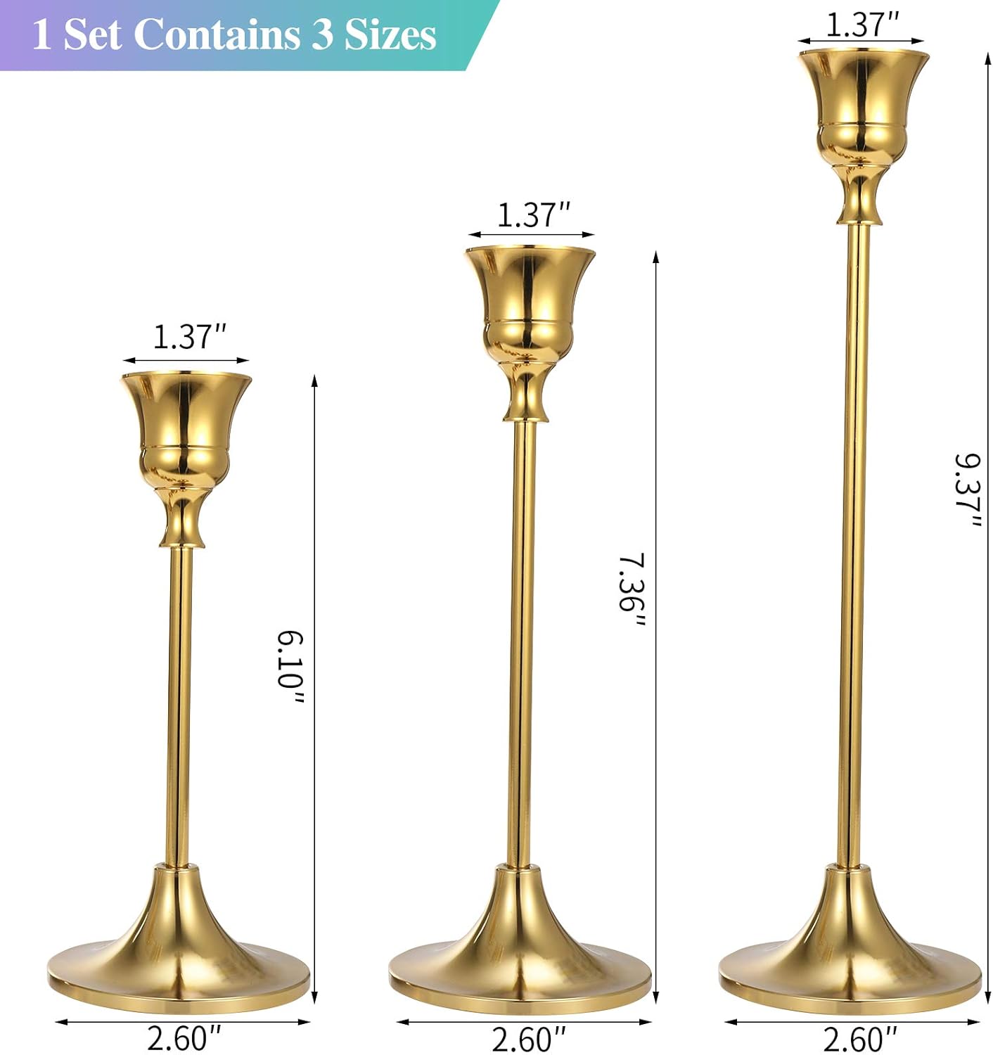 Anndason Set of 6 Gold Taper Candle Holders Decorative Candlestick Holder for Home Decor, Wedding, Dinning, Party, Anniversary - Grand Goldman