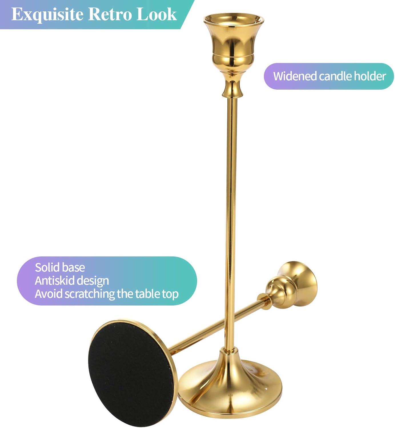 Anndason Set of 6 Gold Taper Candle Holders Decorative Candlestick Holder for Home Decor, Wedding, Dinning, Party, Anniversary - Grand Goldman