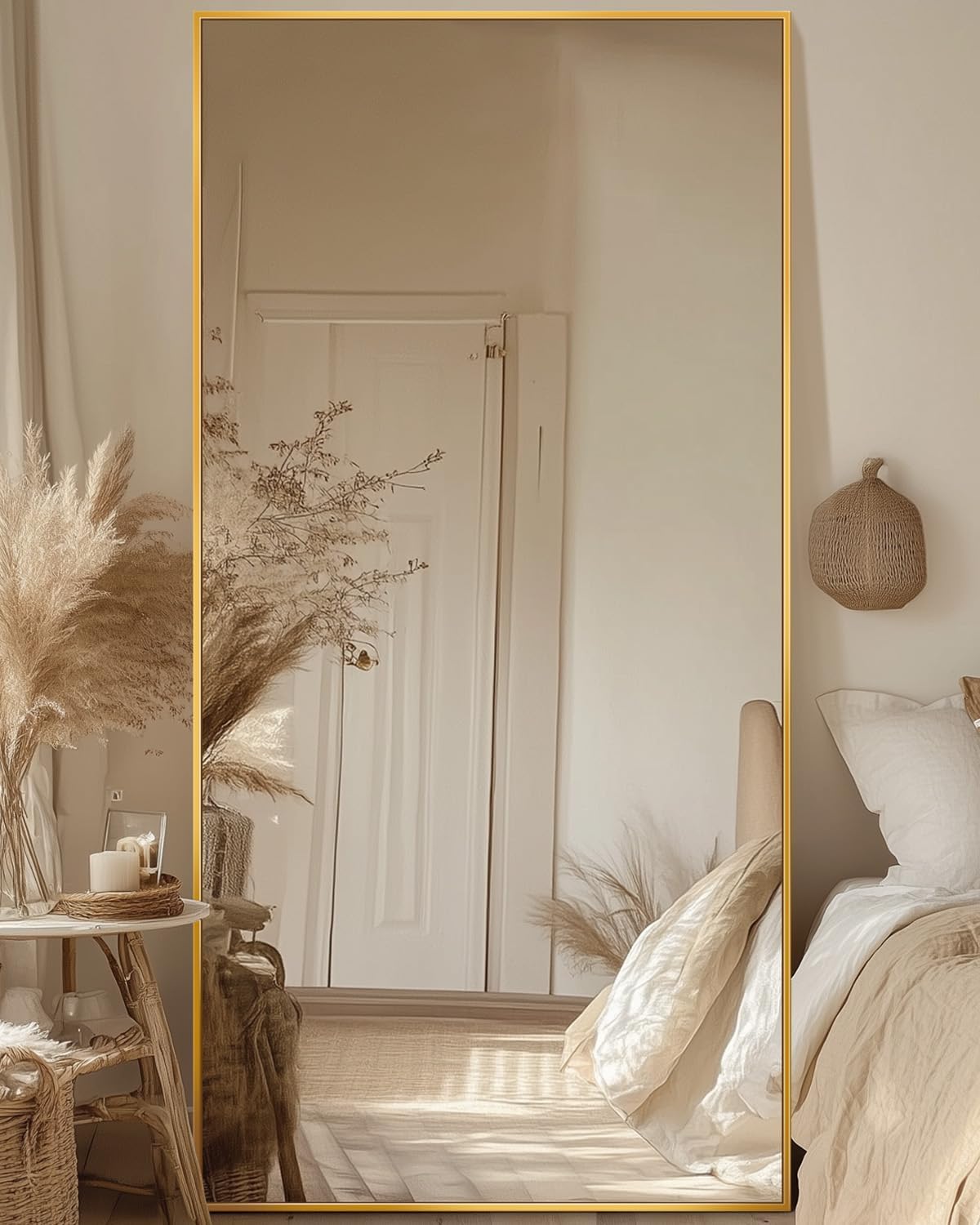 Antok Full Length Mirror, 76"x34" Floor Mirror, Floor Standing Mirror Freestanding Full Body Mirror with Stand for Bedroom, Hanging Mounted Mirror for Living Room Cloakroom, Gold - Grand Goldman