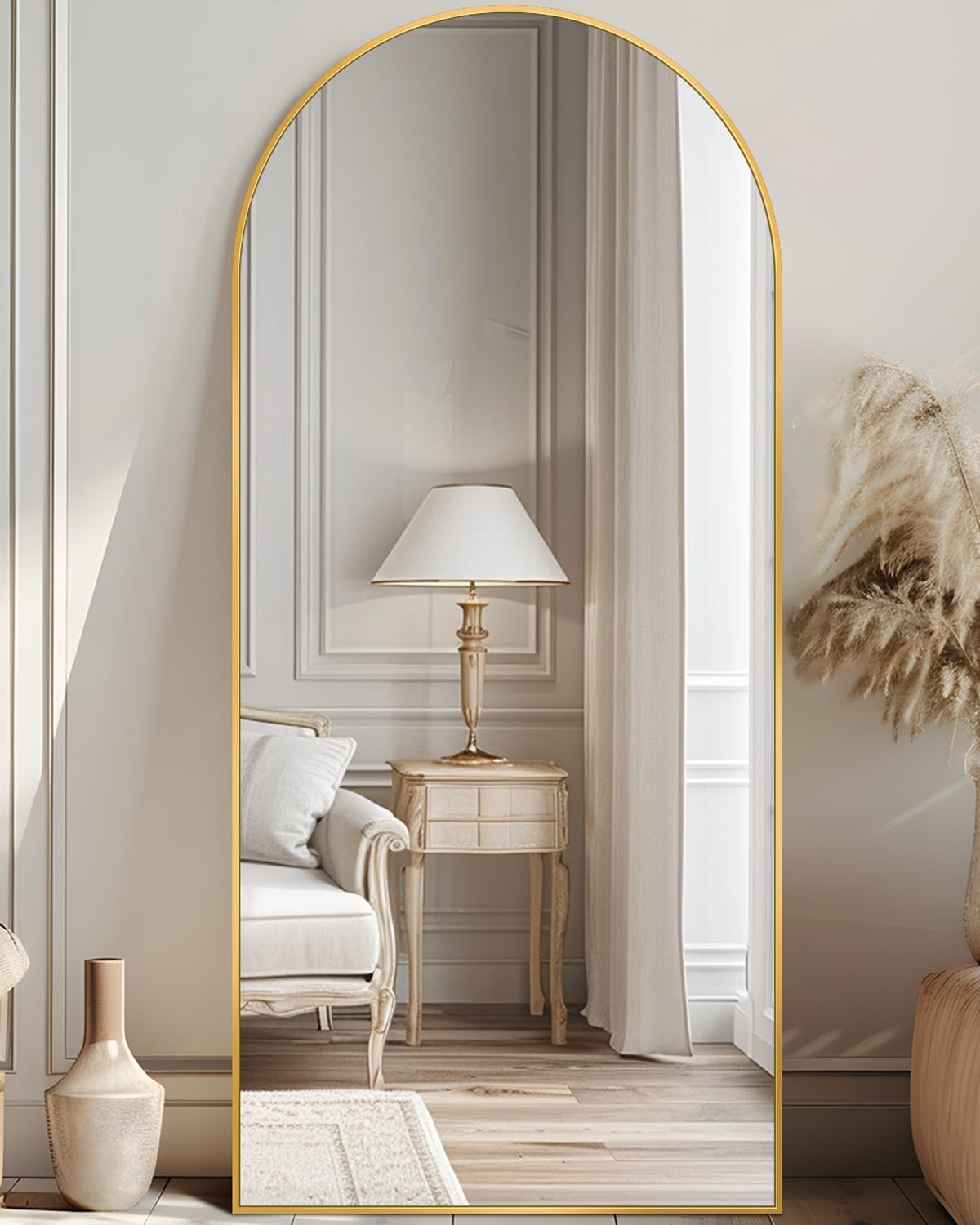 Antok Full Length Mirror, 76"x34" Floor Mirror, Floor Standing Mirror Freestanding Full Body Mirror with Stand for Bedroom, Hanging Mounted Mirror for Living Room Cloakroom, Gold - Grand Goldman