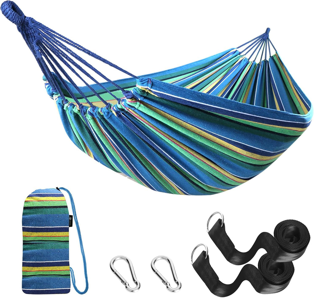 Anyoo Garden Cotton Hammock Comfortable Fabric Hammock with Tree Straps for Hanging Sturdy Hammock Up to 660lbs Portable Hammock with Travel Bag for Camping Outdoor/Indoor Patio Backyard - Grand Goldman