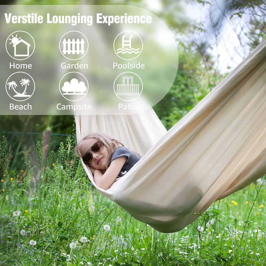 Anyoo Garden Cotton Hammock Comfortable Fabric Hammock with Tree Straps for Hanging Sturdy Hammock Up to 660lbs Portable Hammock with Travel Bag for Camping Outdoor/Indoor Patio Backyard - Grand Goldman