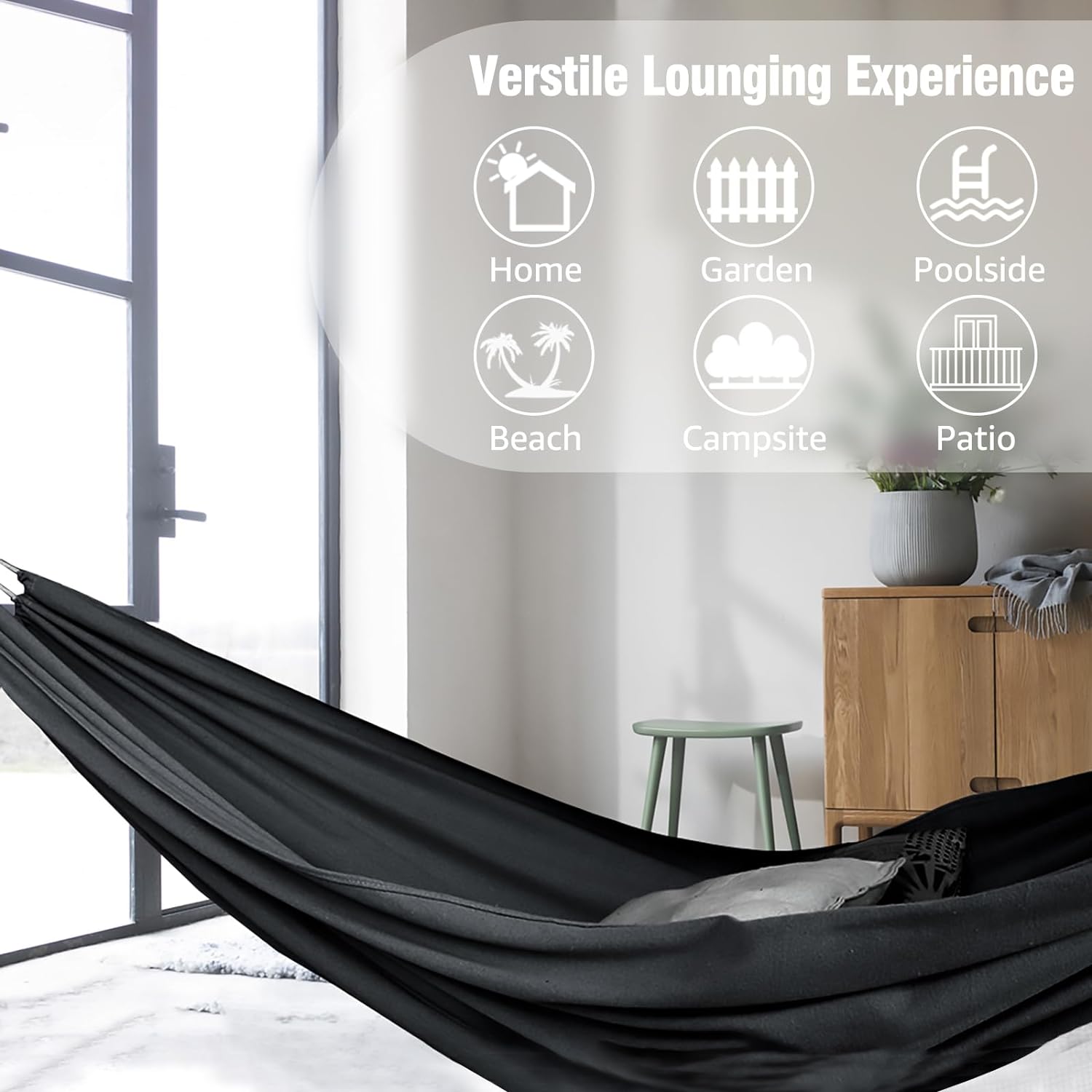 Anyoo Garden Cotton Hammock Comfortable Fabric Hammock with Tree Straps for Hanging Sturdy Hammock Up to 660lbs Portable Hammock with Travel Bag for Camping Outdoor/Indoor Patio Backyard - Grand Goldman