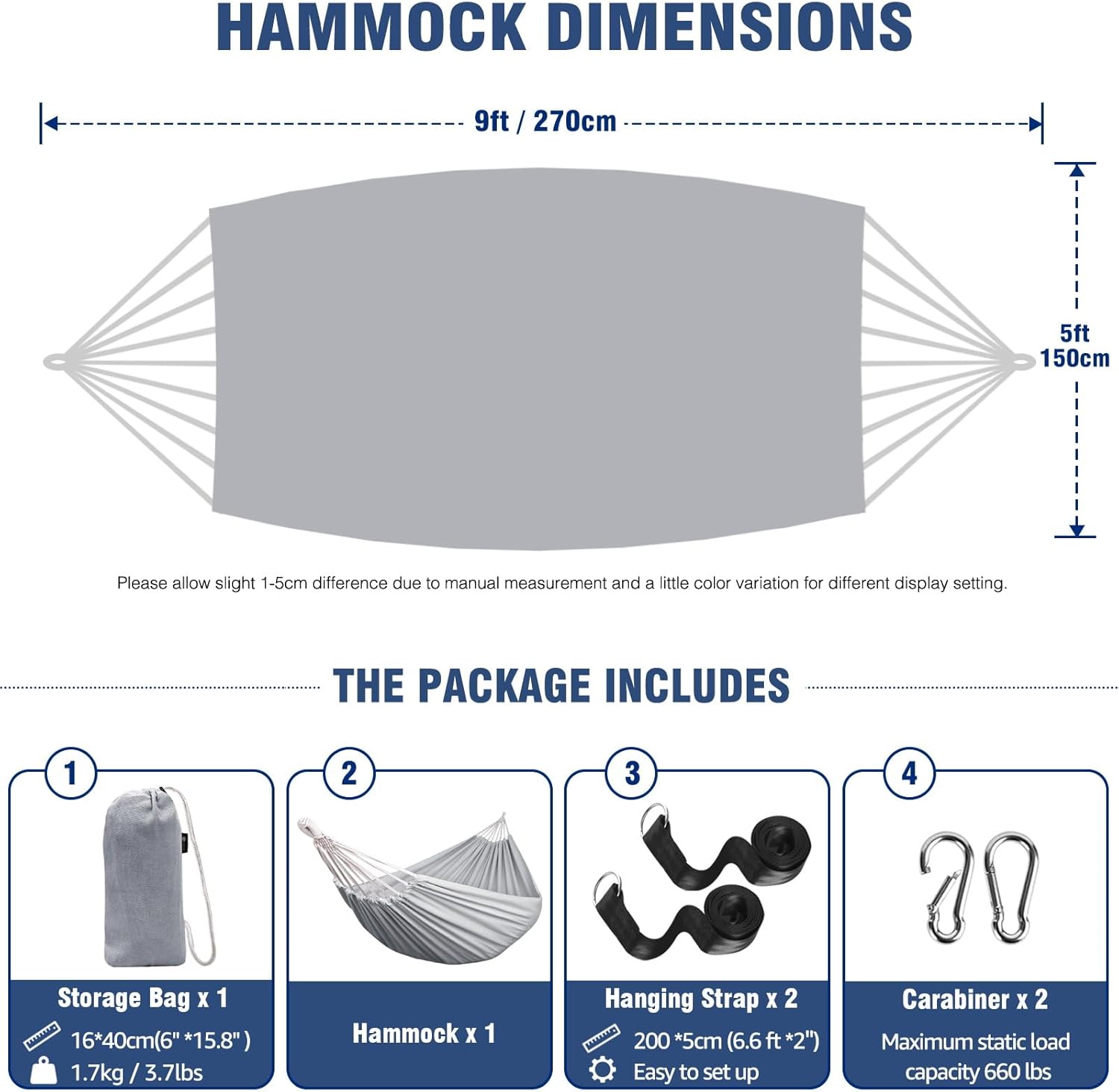 Anyoo Garden Cotton Hammock Comfortable Fabric Hammock with Tree Straps for Hanging Sturdy Hammock Up to 660lbs Portable Hammock with Travel Bag for Camping Outdoor/Indoor Patio Backyard - Grand Goldman