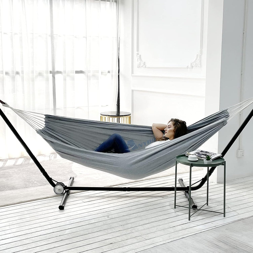Anyoo Garden Cotton Hammock Comfortable Fabric Hammock with Tree Straps for Hanging Sturdy Hammock Up to 660lbs Portable Hammock with Travel Bag for Camping Outdoor/Indoor Patio Backyard - Grand Goldman