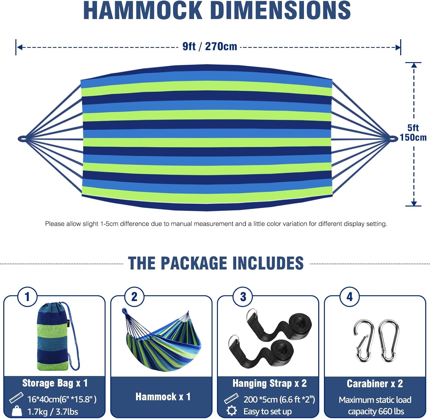 Anyoo Garden Cotton Hammock Comfortable Fabric Hammock with Tree Straps for Hanging Sturdy Hammock Up to 660lbs Portable Hammock with Travel Bag for Camping Outdoor/Indoor Patio Backyard - Grand Goldman