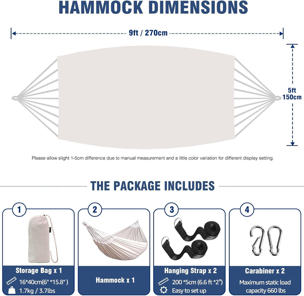 Anyoo Garden Cotton Hammock Comfortable Fabric Hammock with Tree Straps for Hanging Sturdy Hammock Up to 660lbs Portable Hammock with Travel Bag for Camping Outdoor/Indoor Patio Backyard - Grand Goldman