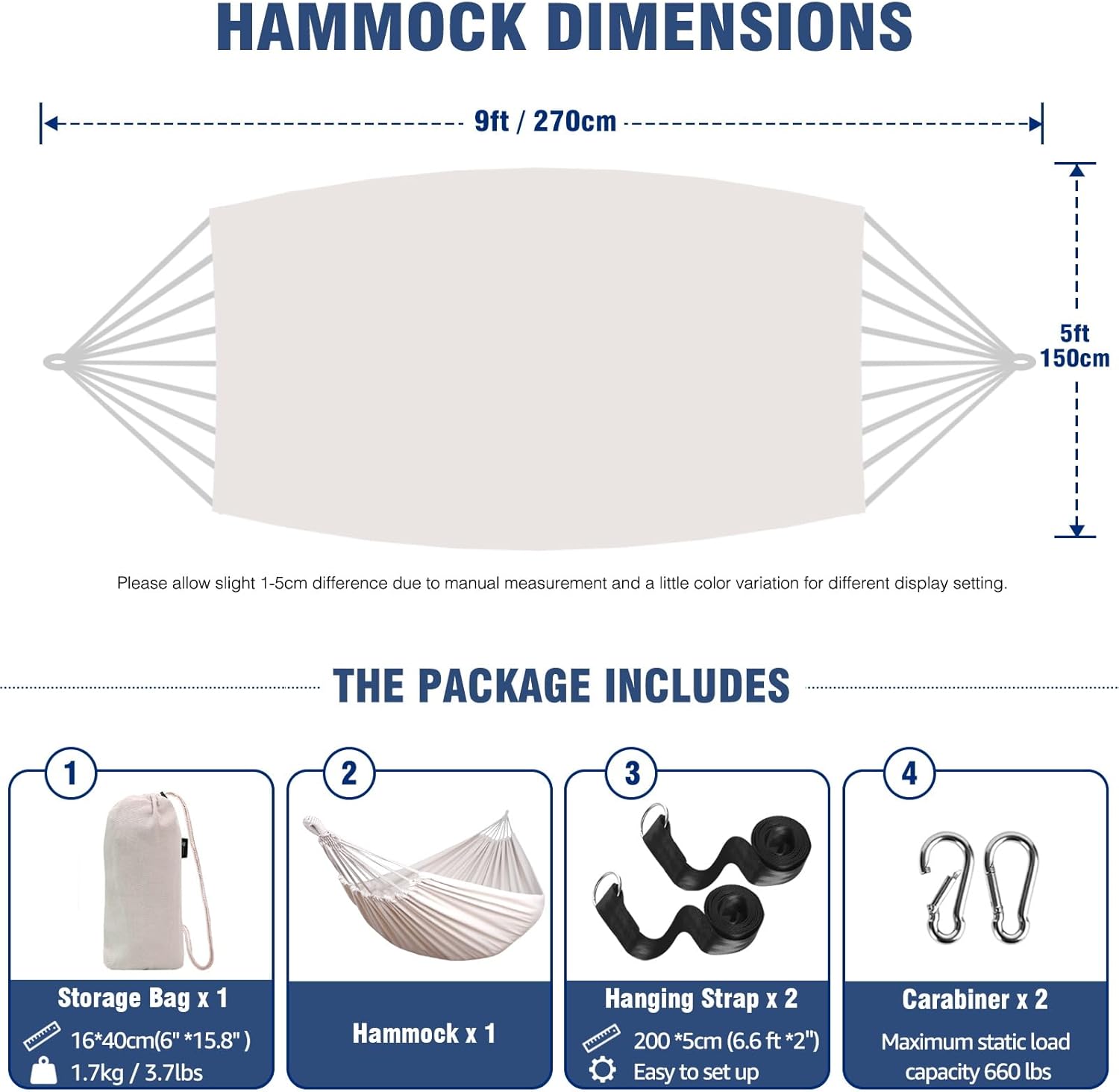 Anyoo Garden Cotton Hammock Comfortable Fabric Hammock with Tree Straps for Hanging Sturdy Hammock Up to 660lbs Portable Hammock with Travel Bag for Camping Outdoor/Indoor Patio Backyard - Grand Goldman