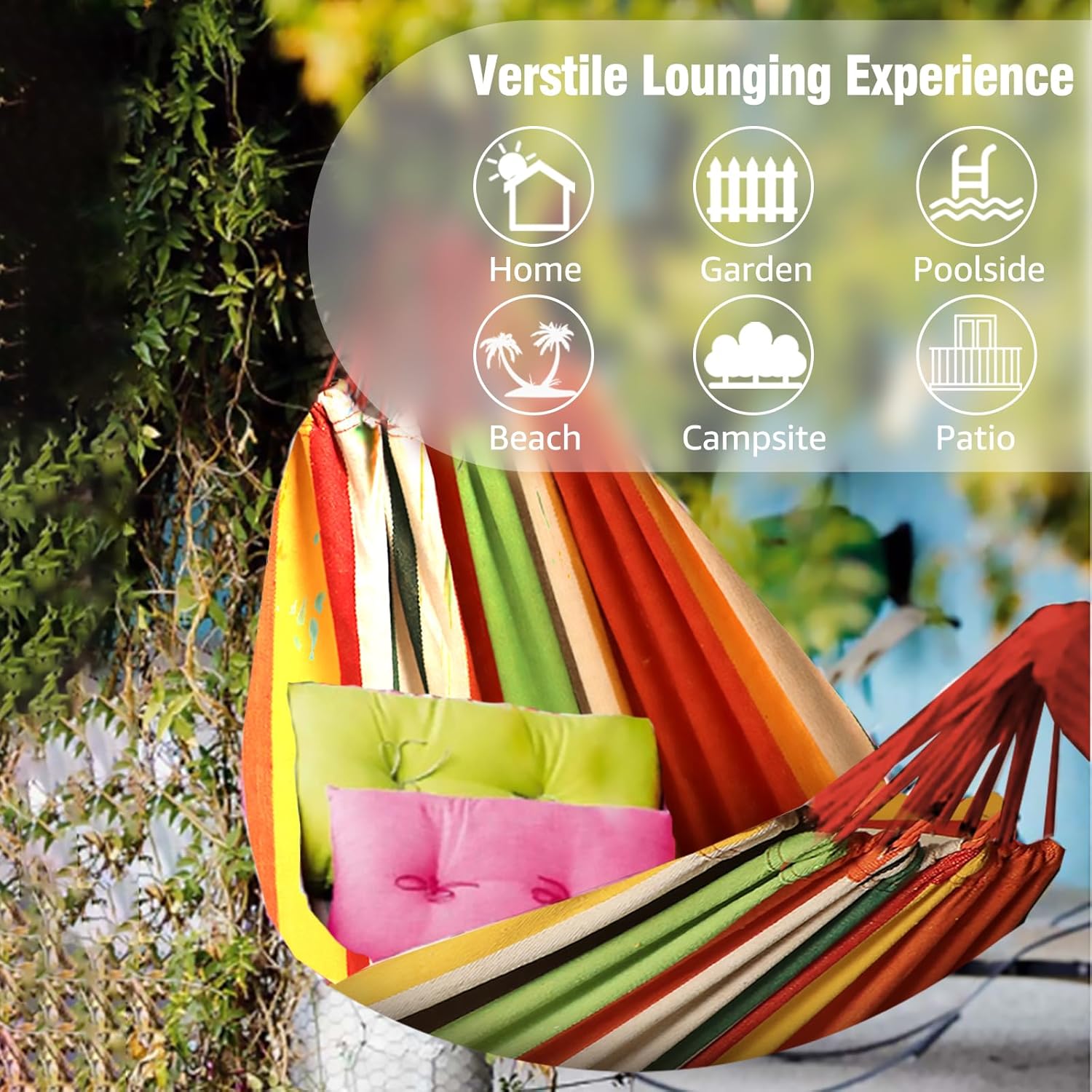 Anyoo Garden Cotton Hammock Comfortable Fabric Hammock with Tree Straps for Hanging Sturdy Hammock Up to 660lbs Portable Hammock with Travel Bag for Camping Outdoor/Indoor Patio Backyard - Grand Goldman