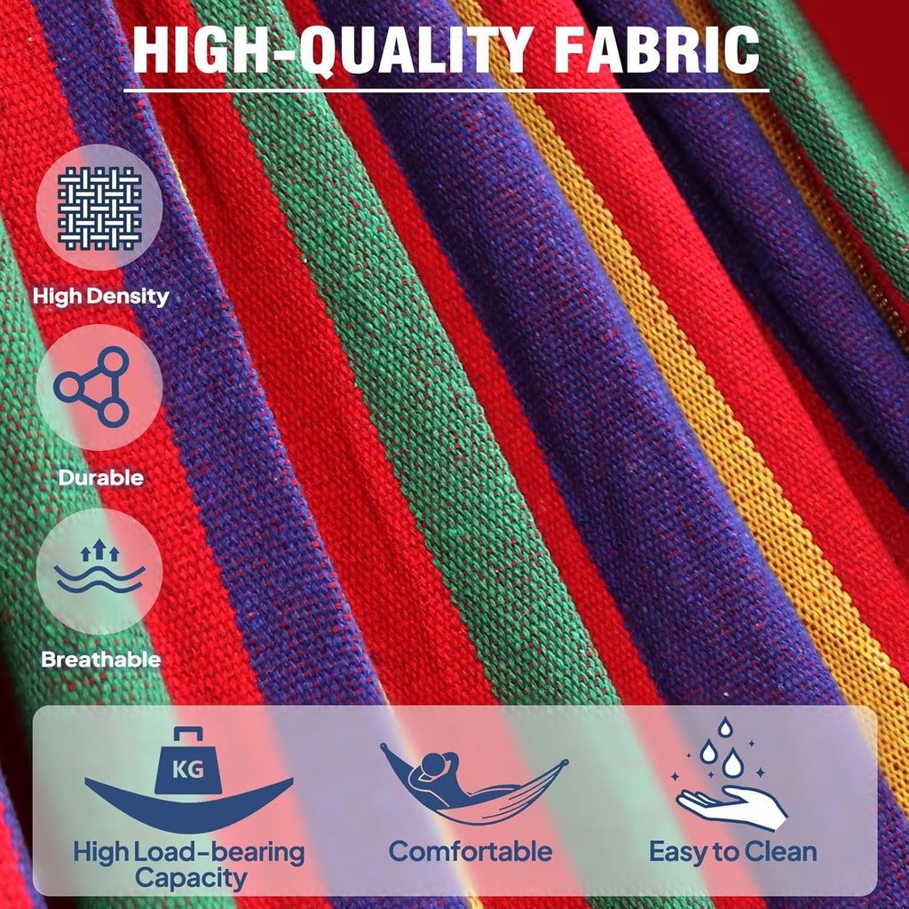 Anyoo Garden Cotton Hammock Comfortable Fabric Hammock with Tree Straps for Hanging Sturdy Hammock Up to 660lbs Portable Hammock with Travel Bag for Camping Outdoor/Indoor Patio Backyard - Grand Goldman