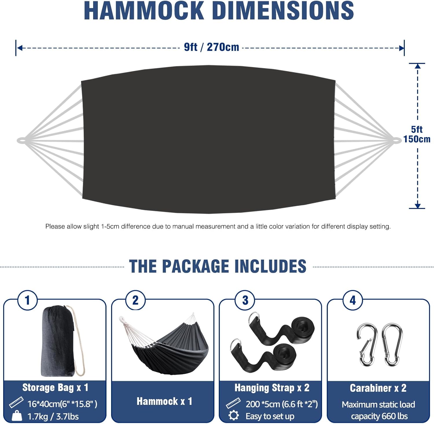 Anyoo Garden Cotton Hammock Comfortable Fabric Hammock with Tree Straps for Hanging Sturdy Hammock Up to 660lbs Portable Hammock with Travel Bag for Camping Outdoor/Indoor Patio Backyard - Grand Goldman