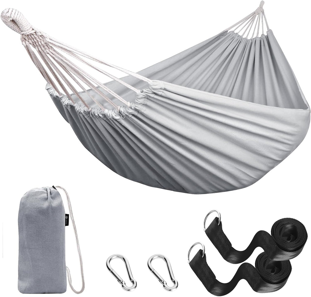 Anyoo Garden Cotton Hammock Comfortable Fabric Hammock with Tree Straps for Hanging Sturdy Hammock Up to 660lbs Portable Hammock with Travel Bag for Camping Outdoor/Indoor Patio Backyard - Grand Goldman