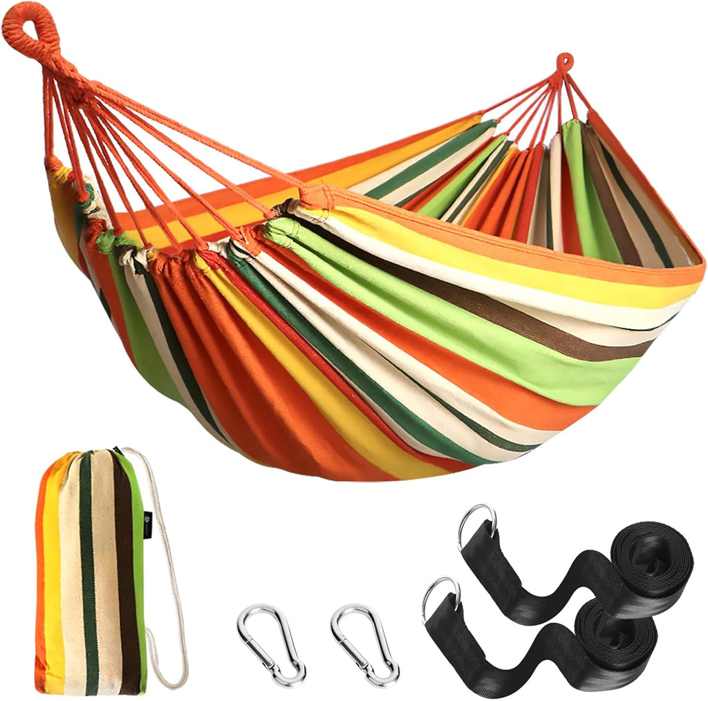 Anyoo Garden Cotton Hammock Comfortable Fabric Hammock with Tree Straps for Hanging Sturdy Hammock Up to 660lbs Portable Hammock with Travel Bag for Camping Outdoor/Indoor Patio Backyard - Grand Goldman
