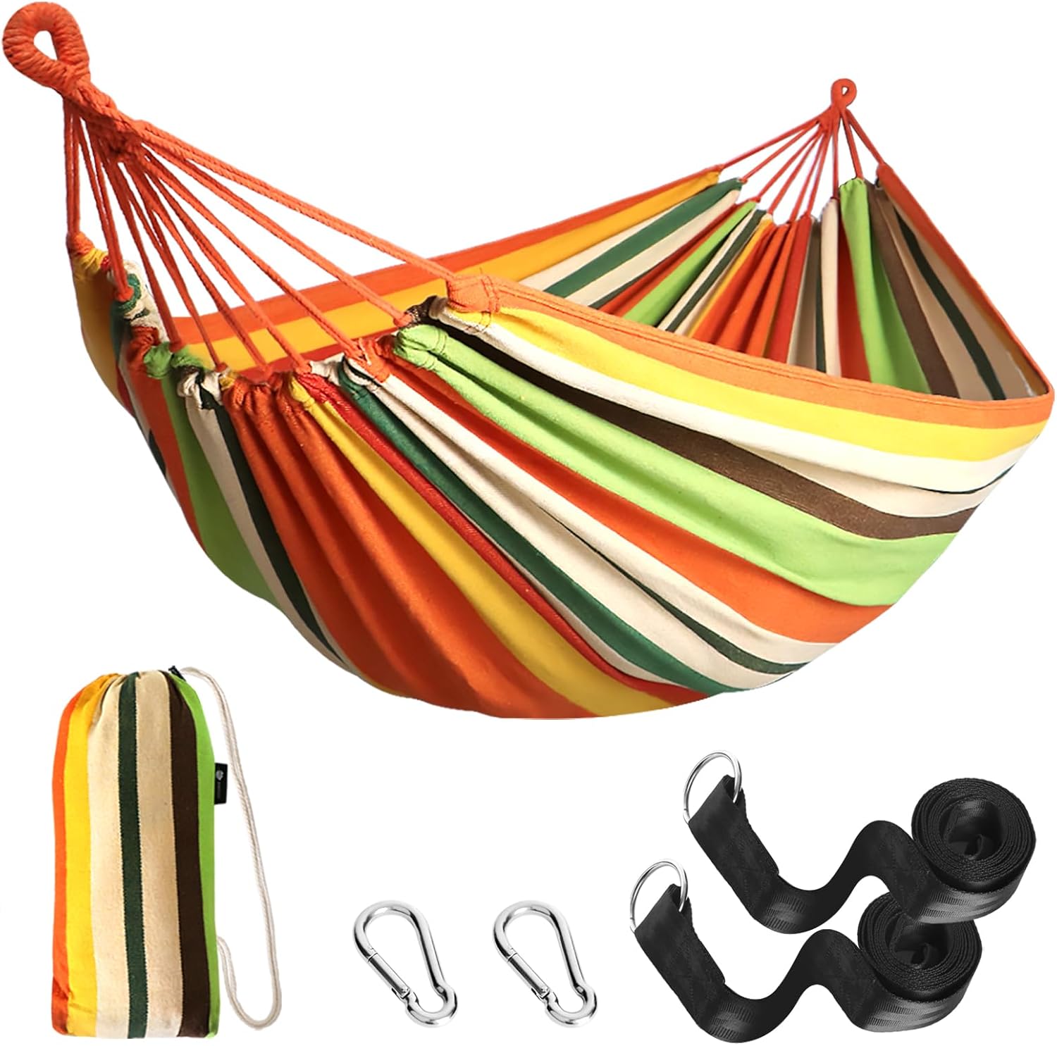 Anyoo Garden Cotton Hammock Comfortable Fabric Hammock with Tree Straps for Hanging Sturdy Hammock Up to 660lbs Portable Hammock with Travel Bag for Camping Outdoor/Indoor Patio Backyard - Grand Goldman