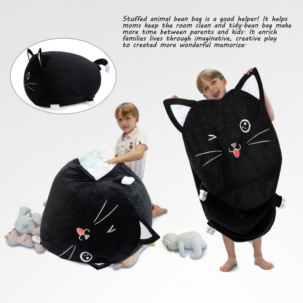 Anzitinlan Cute Cat Bean Bag Chair for Kids, Pink Stuffed Animal Storage Beanbag Chairs for Girls Room Decor, Extra Large Size, Velvet Super Soft Cover Only - Grand Goldman