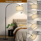 Arc Floor Lamps for Living Room, Modern Standing Lamp with Adjustable Hanging Drum Shade, Tall Pole Lamp with Foot Switch, Over Couch Arched Reading Light for Bedroom, Office (Black) - Grand Goldman