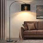 Arc Floor Lamps for Living Room, Modern Standing Lamp with Adjustable Hanging Drum Shade, Tall Pole Lamp with Foot Switch, Over Couch Arched Reading Light for Bedroom, Office (Black) - Grand Goldman