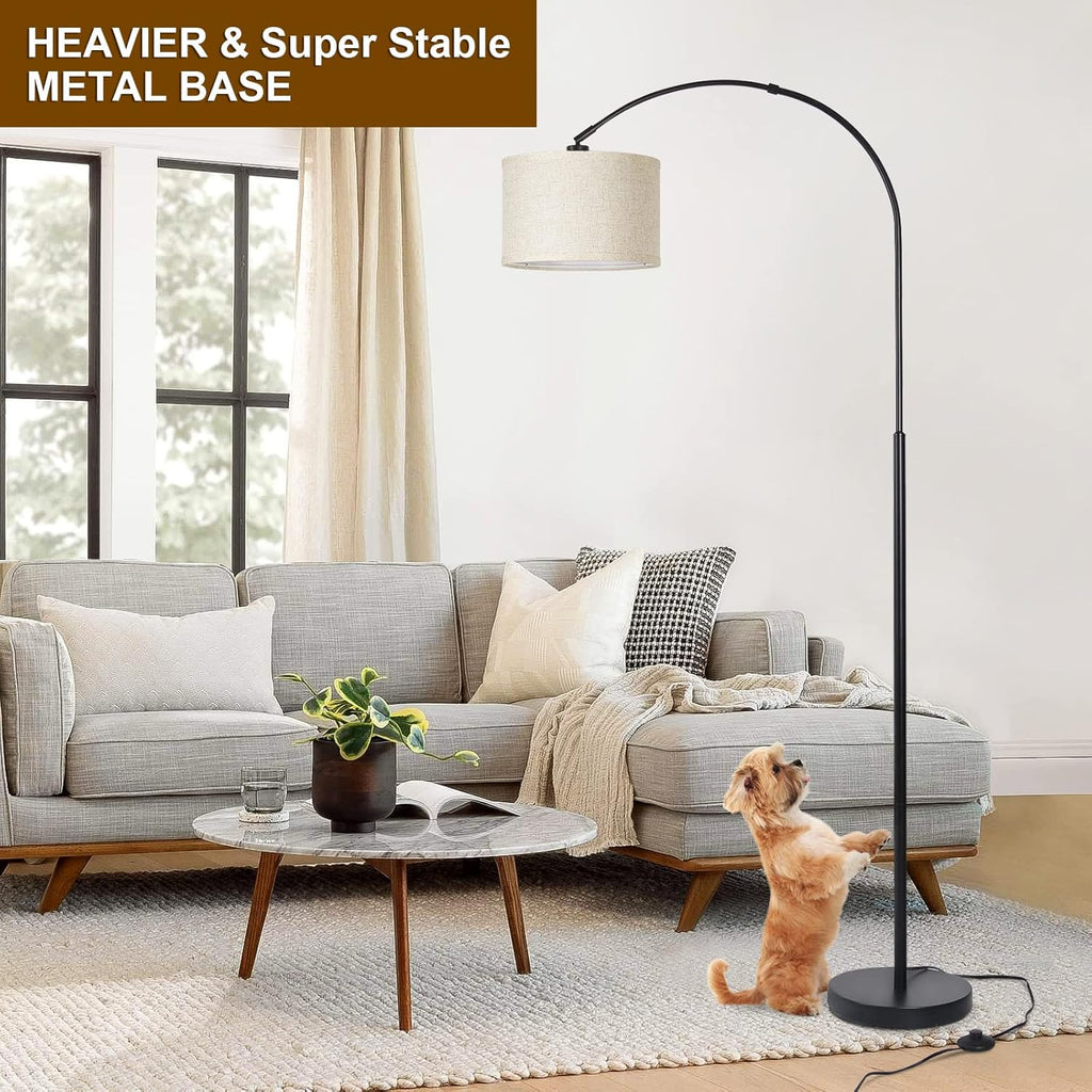 Arc Floor Lamps for Living Room, Modern Standing Lamp with Adjustable Hanging Drum Shade, Tall Pole Lamp with Foot Switch, Over Couch Arched Reading Light for Bedroom, Office (Black) - Grand Goldman