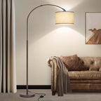 Arc Floor Lamps for Living Room, Modern Standing Lamp with Adjustable Hanging Drum Shade, Tall Pole Lamp with Foot Switch, Over Couch Arched Reading Light for Bedroom, Office (Black) - Grand Goldman