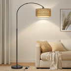 Arc Floor Lamps for Living Room, Modern Standing Lamp with Adjustable Hanging Drum Shade, Tall Pole Lamp with Foot Switch, Over Couch Arched Reading Light for Bedroom, Office (Black) - Grand Goldman