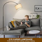 Arc Floor Lamps for Living Room, Modern Standing Lamp with Adjustable Hanging Drum Shade, Tall Pole Lamp with Foot Switch, Over Couch Arched Reading Light for Bedroom, Office (Black) - Grand Goldman